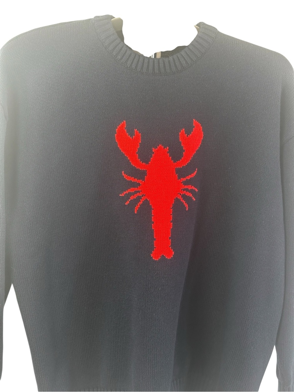 Orange Kiss Essentials Navy Red Lobster Knit Sweater Large Coastal Preppy - Picture 2 of 10
